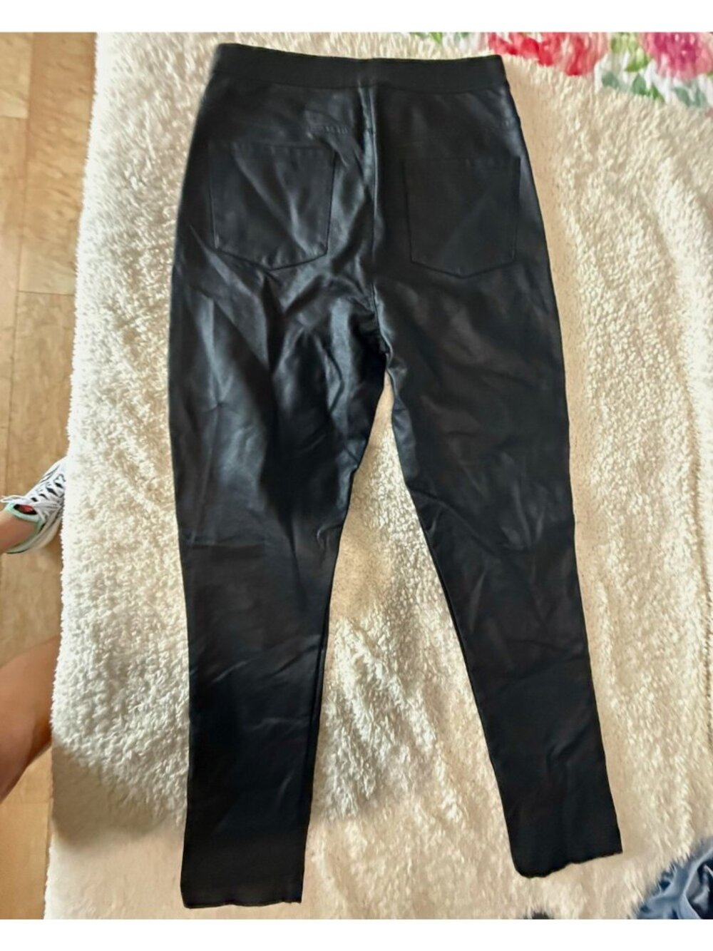 VENUS Black Faux Leather Slim Straight-Leg Button Front Pants Pockets 30"